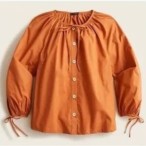 J. Crew Tie Sleeve Button Front Cotton Poplin Top Orange Size Medium